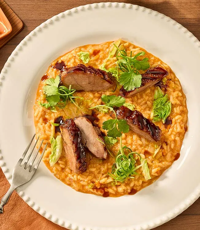 Kimchi-Risotto mit knuspriger Gänsebrust