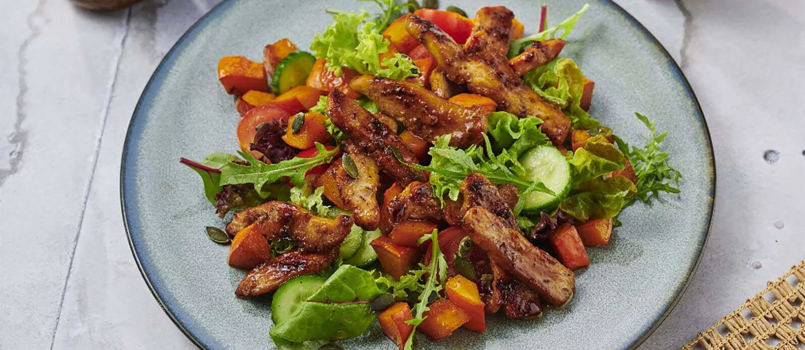 Warmer Hähnchen-Kürbissalat mit Mirin