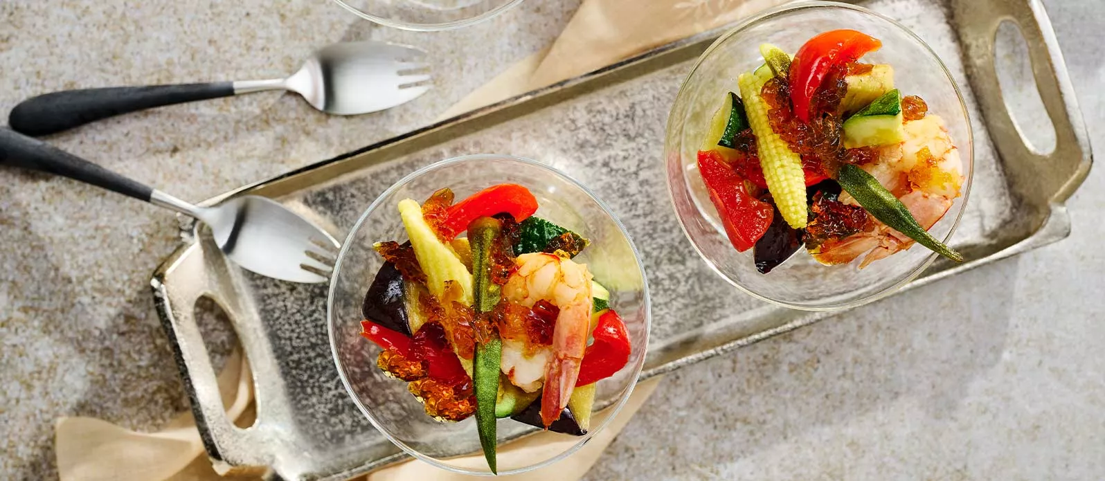 Garnelen mit Gemüse und Ponzu-Yuzu-Gelee