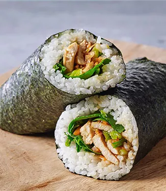 Hühnchen und Lauch Reis Wrap