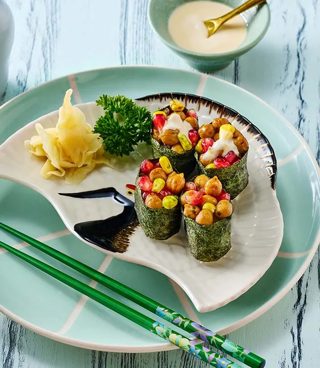 Veganes Kichererbsen-Gunkan-Sushi