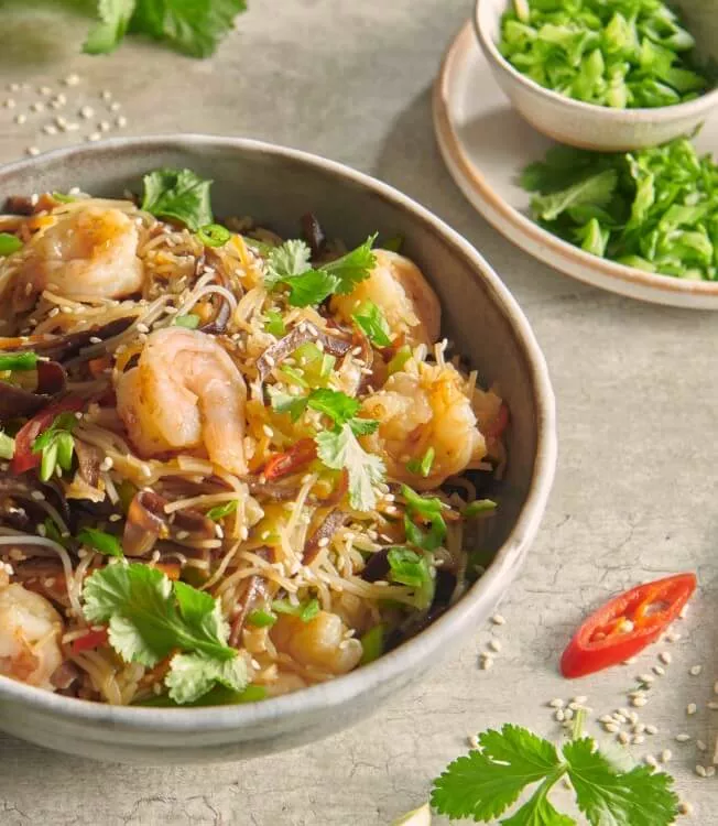 Teriyaki-Garnelen mit Mun-Pilzen