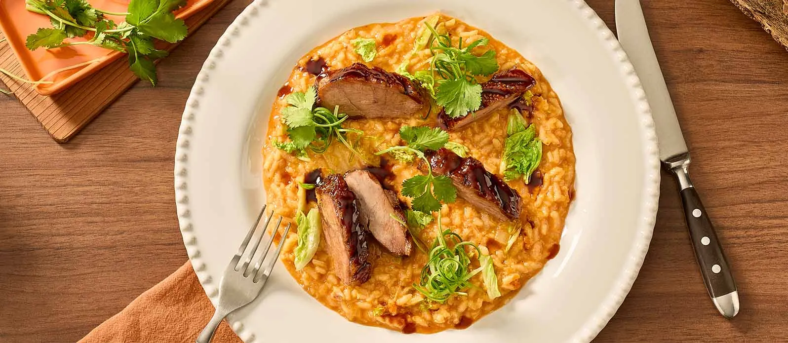 Kimchi-Risotto mit knuspriger Gänsebrust